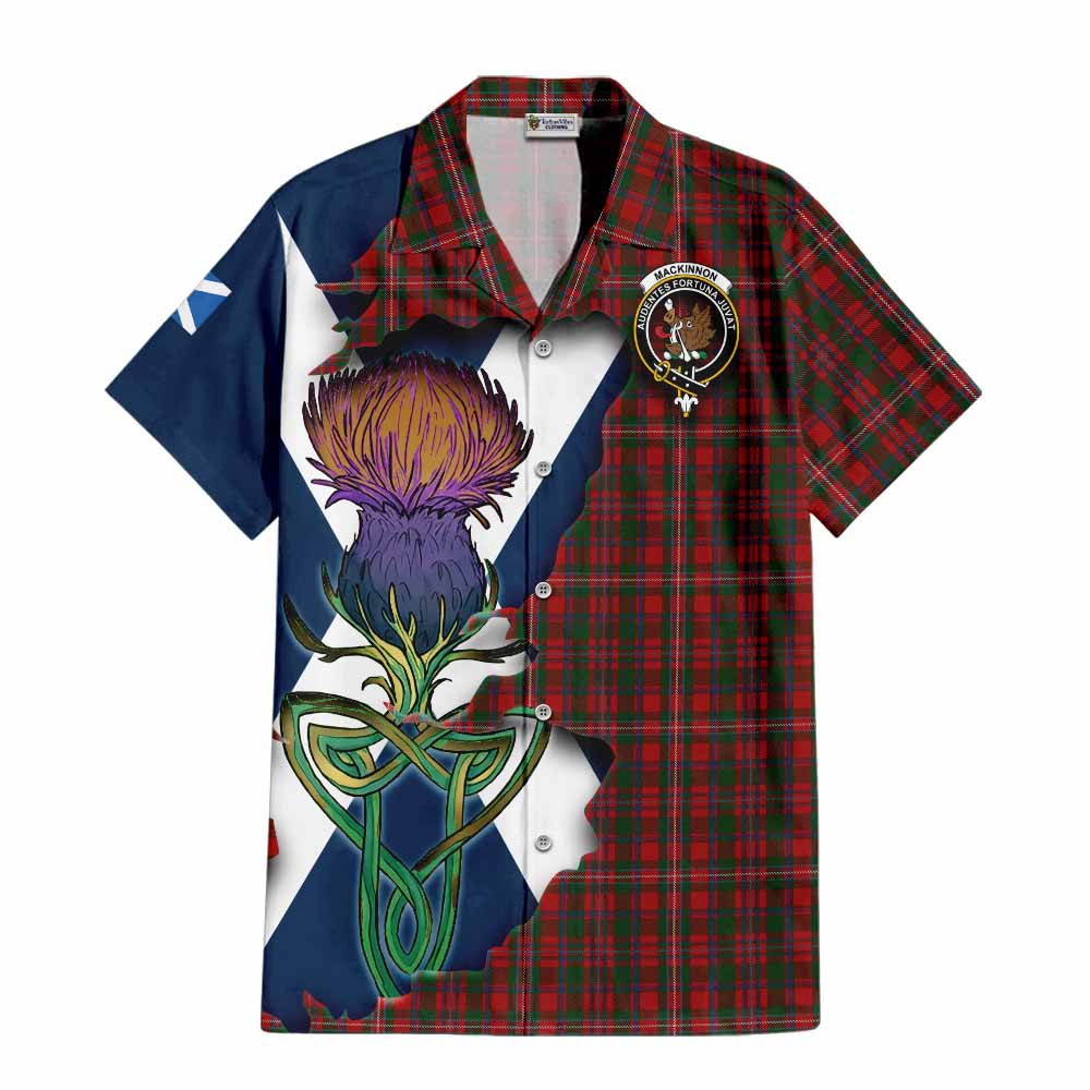 Tartan Vibes Clothing MacKinnon (McKinnon) Tartan Family Crest Short Sleeve Button Shirt Scottish Thistle Celtic Inspired