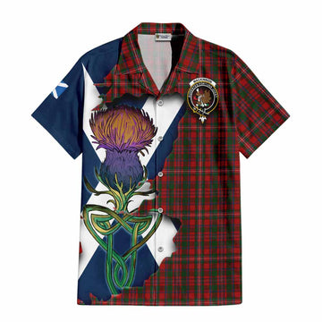 Tartan Vibes Clothing MacKinnon (McKinnon) Tartan Family Crest Short Sleeve Button Shirt Scottish Thistle Celtic Inspired