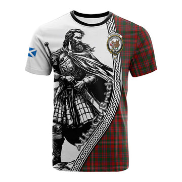 MacKinnon (McKinnon) Tartan Clan Crest Cotton T-shirt with Highlander Warrior Celtic Style