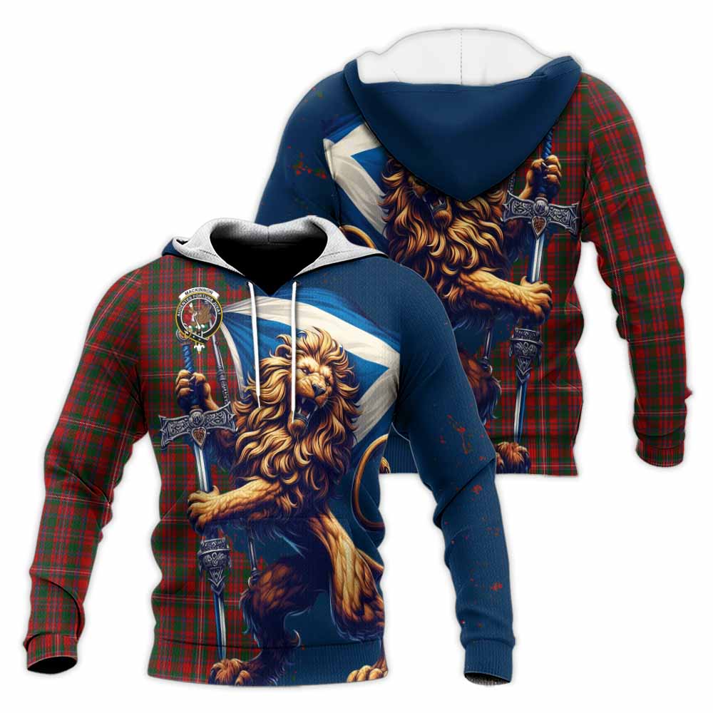 Tartan Vibes Clothing MacKinnon (McKinnon) Tartan Family Crest Knitted Hoodie with Scottish Majestic Lion