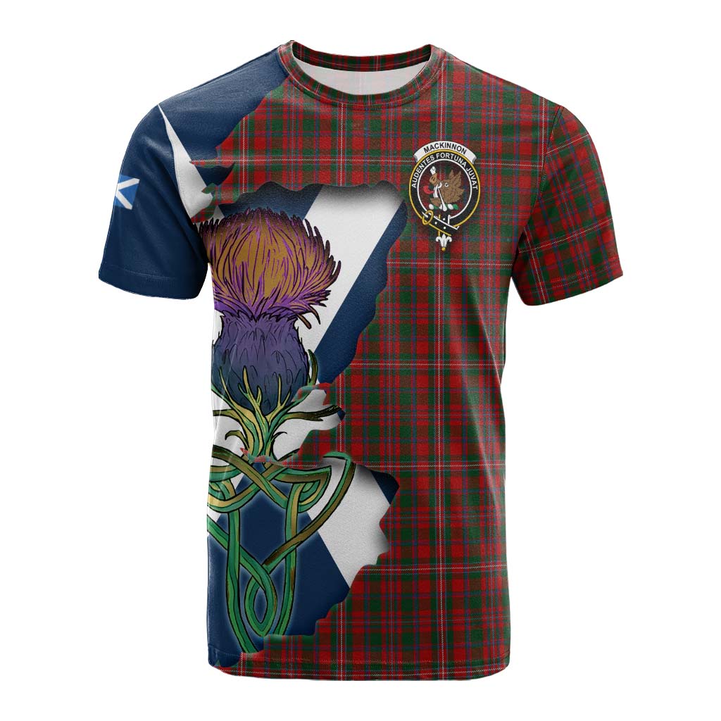 Tartan Vibes Clothing MacKinnon (McKinnon) Tartan Family Crest Cotton T-shirt Scottish Thistle Celtic Inspired