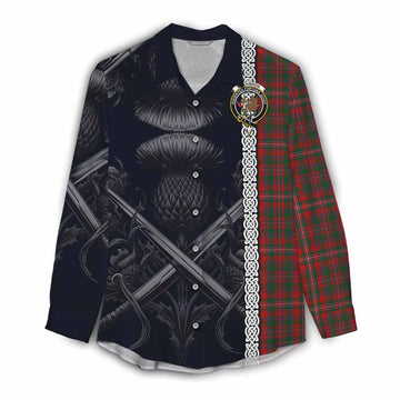 Tartan Vibes Clothing MacKinnon (McKinnon) Tartan Women's Casual Shirt with Family Crest Cross Sword Thistle Celtic Vibes