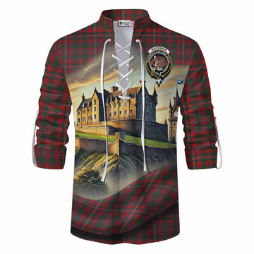MacKinnon (McKinnon) Tartan Family Crest Ghillie Kilt Shirt with Scottish Ancient Castle Style