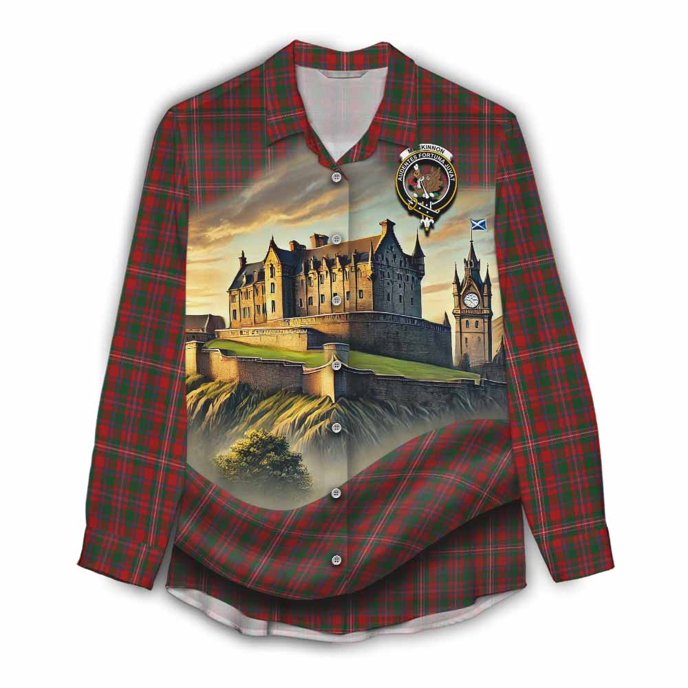 Tartan Vibes Clothing MacKinnon (McKinnon) Tartan Family Crest Women's Casual Shirt with Scottish Ancient Castle Style