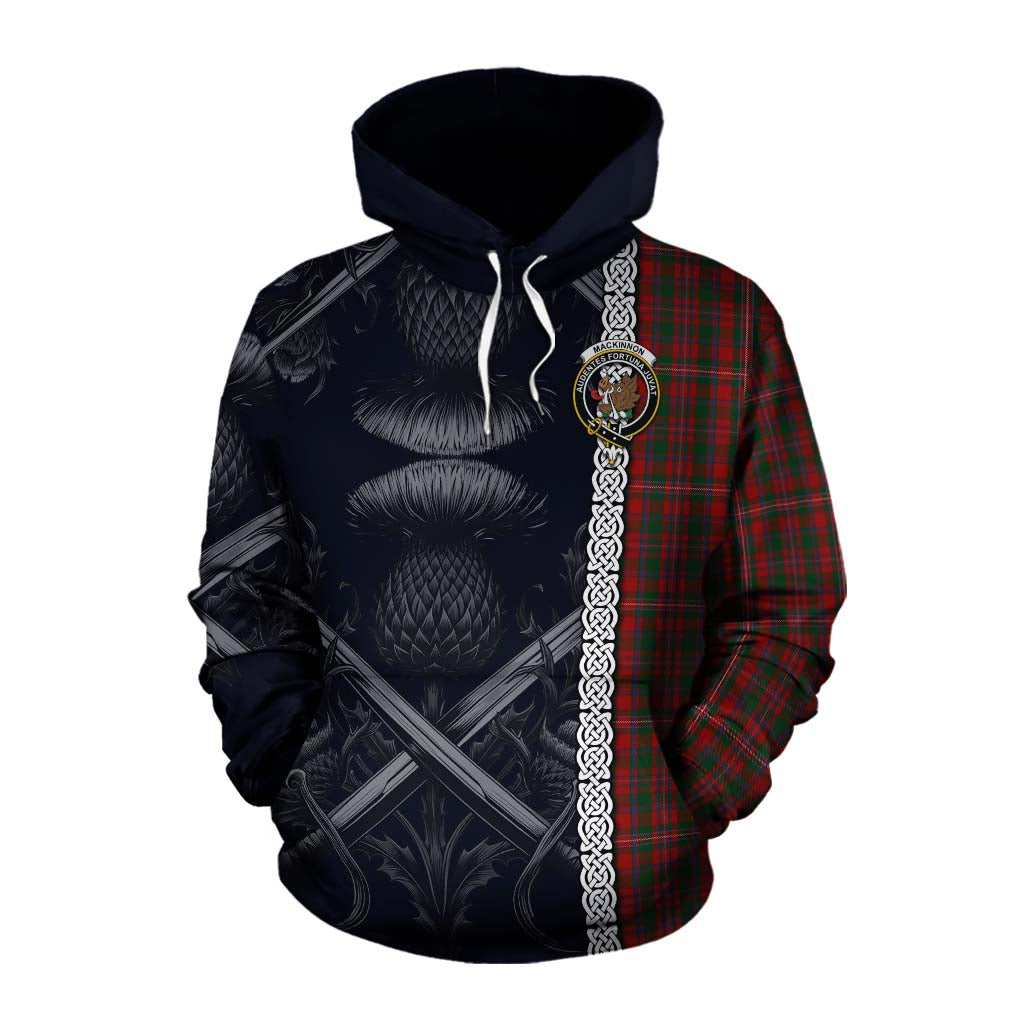 Tartan Vibes Clothing MacKinnon (McKinnon) Tartan Cotton Hoodie with Family Crest Cross Sword Thistle Celtic Vibes
