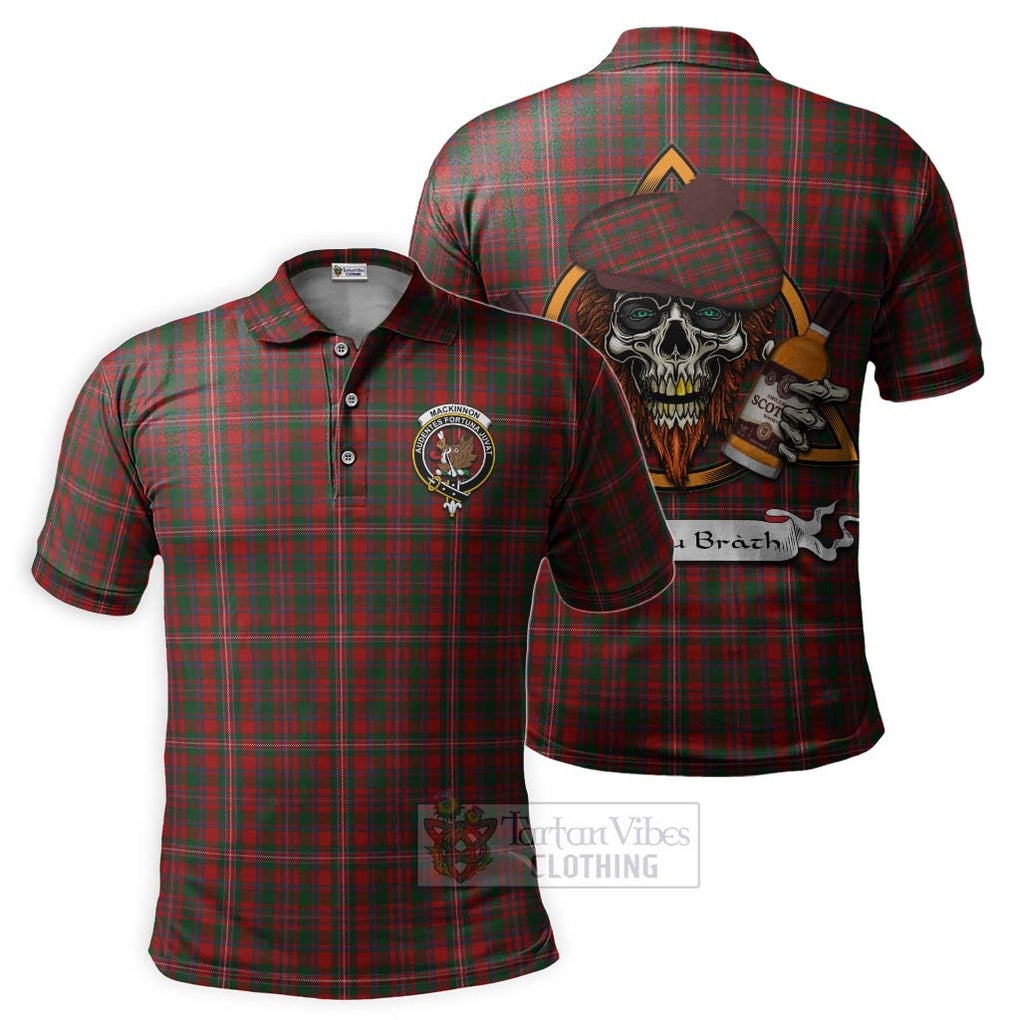 Tartan Vibes Clothing MacKinnon (McKinnon) Tartan Polo Shirt with Family Crest and Bearded Skull Holding Bottles of Whiskey