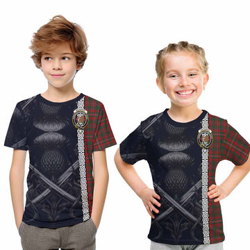 Tartan Vibes Clothing MacKinnon (McKinnon) Tartan Kid T-Shirt with Family Crest Cross Sword Thistle Celtic Vibes
