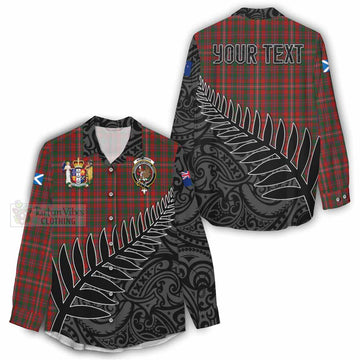 Tartan Vibes Clothing MacKinnon (McKinnon) Crest Tartan Women's Casual Shirt with New Zealand Silver Fern Half Style