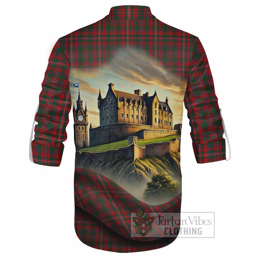Tartan Vibes Clothing MacKinnon (McKinnon) Tartan Family Crest Ghillie Kilt Shirt with Scottish Ancient Castle Style