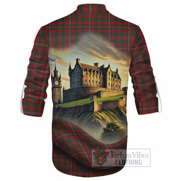 MacKinnon (McKinnon) Tartan Family Crest Ghillie Kilt Shirt with Scottish Ancient Castle Style