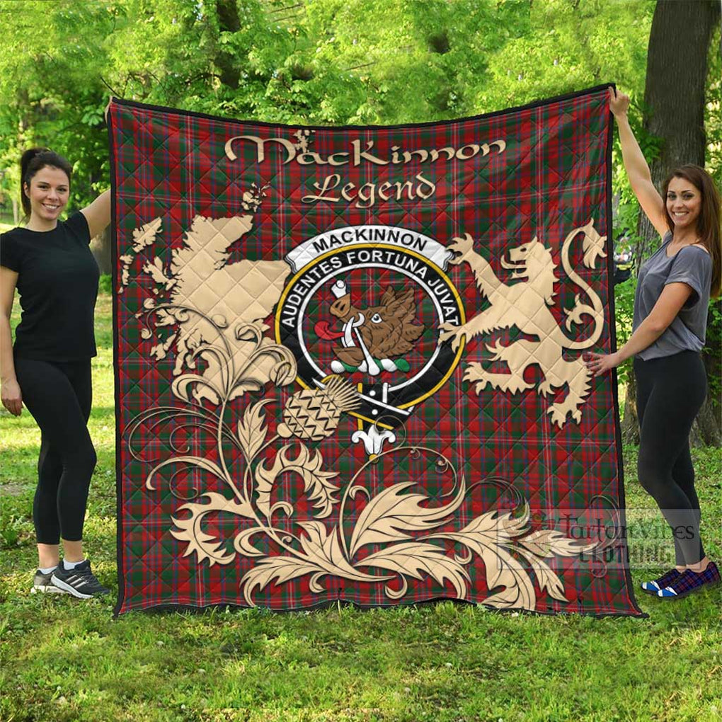 Tartan Vibes Clothing MacKinnon (McKinnon) Tartan Quilt with Family Crest and Scottish Symbol Style