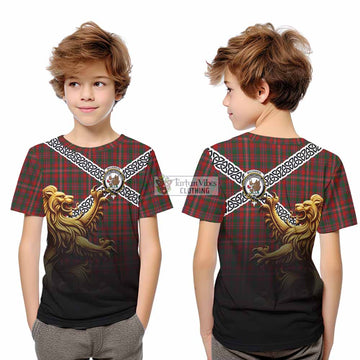 Tartan Vibes Clothing MacKinnon (McKinnon) Crest Tartan Kid T-Shirt with Golden Lion Emblem Celtic Style