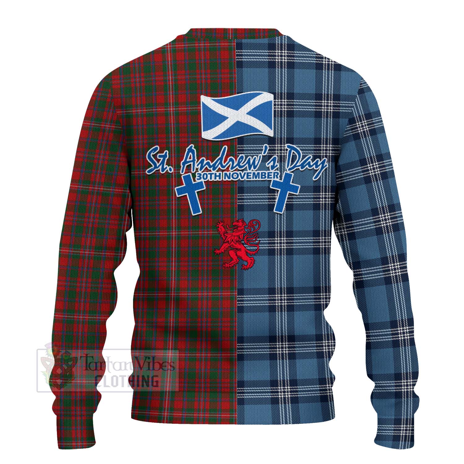Tartan Vibes Clothing MacKinnon (McKinnon) Tartan Knitted Sweater Happy St. Andrew's Day Half Tartan Style