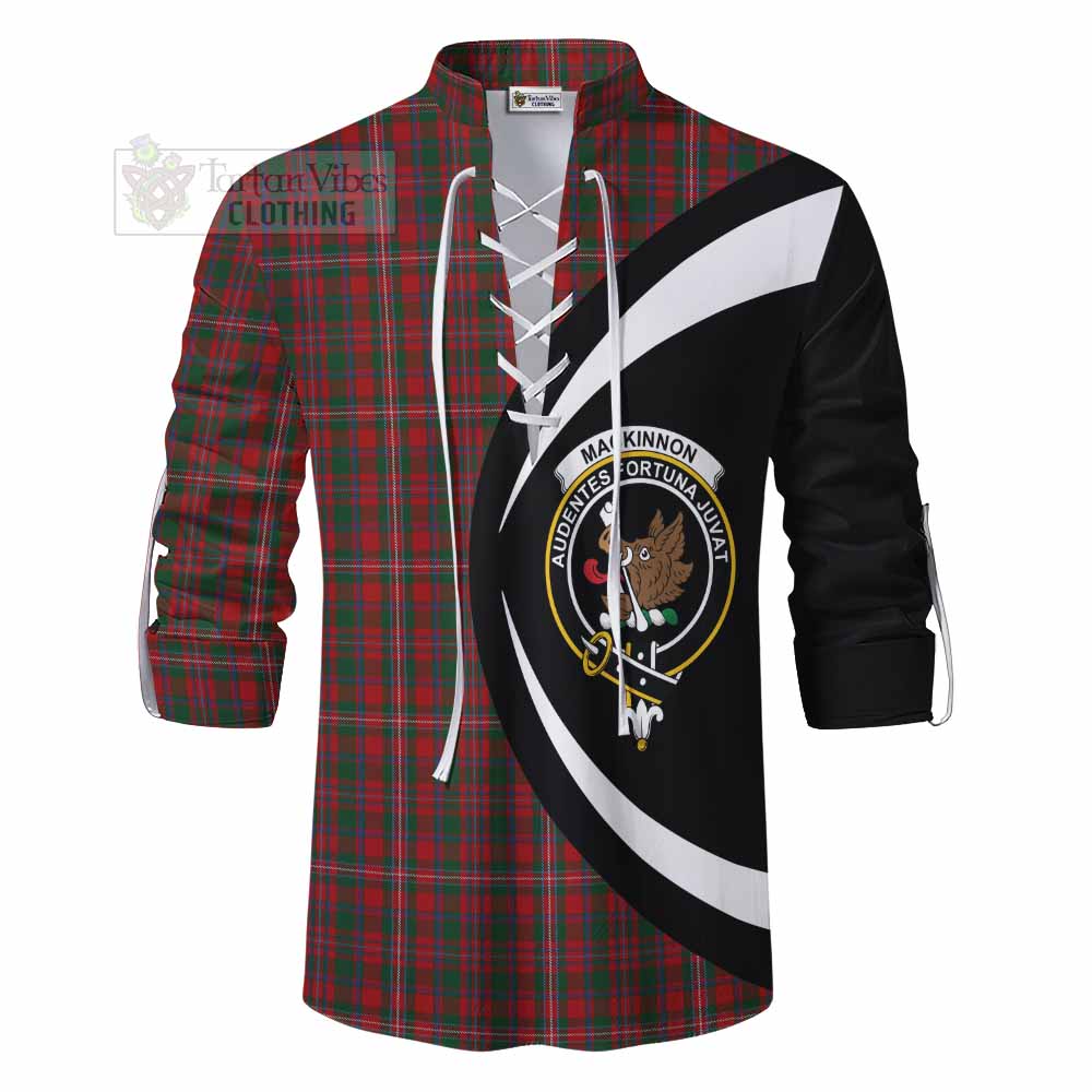 Tartan Vibes Clothing MacKinnon (McKinnon) Tartan Ghillie Kilt Shirt with Family Crest Circle Style