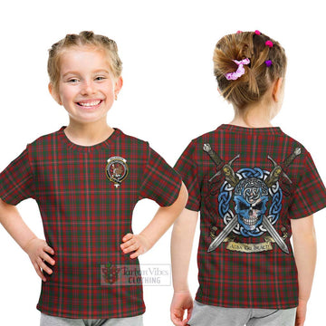 Tartan Vibes Clothing MacKinnon (McKinnon) Tartan Kid T-Shirt with Family Crest Celtic Skull Style
