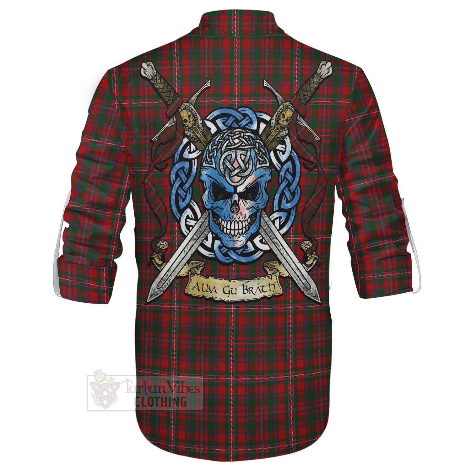Tartan Vibes Clothing MacKinnon (McKinnon) Tartan Ghillie Kilt Shirt with Family Crest Celtic Skull Style