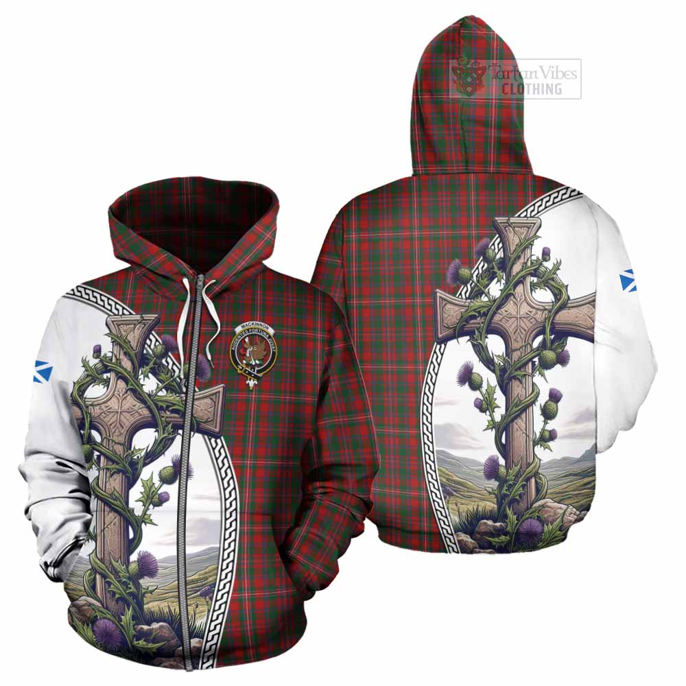 Tartan Vibes Clothing MacKinnon (McKinnon) Tartan Hoodie with Family Crest and St. Andrew's Cross Accented by Thistle Vines