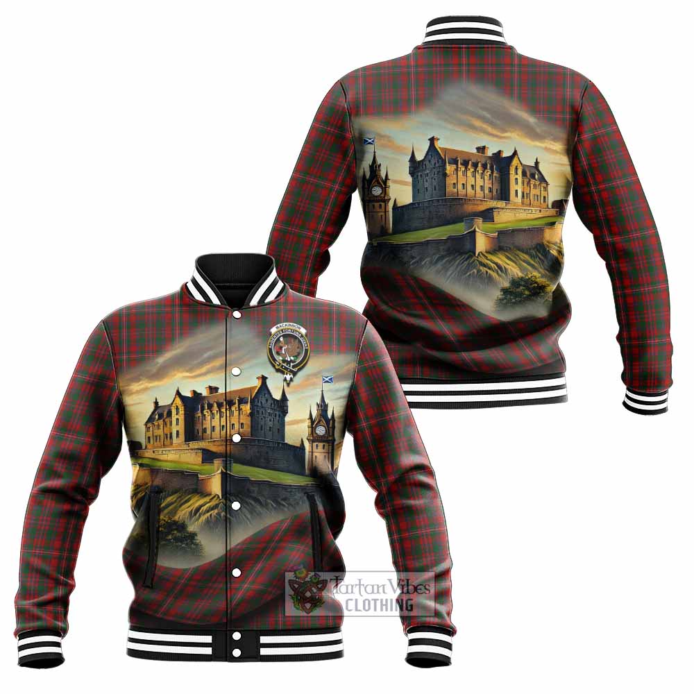 Tartan Vibes Clothing MacKinnon (McKinnon) Tartan Family Crest Baseball Jacket with Scottish Ancient Castle Style