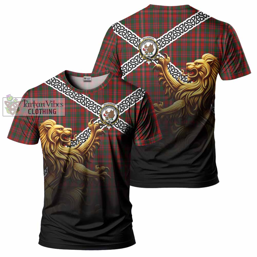 Tartan Vibes Clothing MacKinnon (McKinnon) Crest Tartan T-Shirt with Golden Lion Emblem Celtic Style