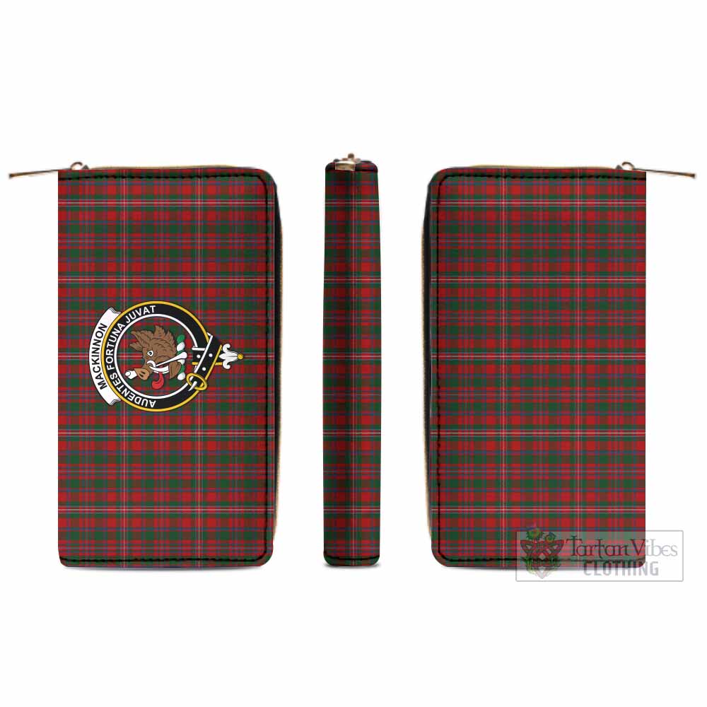Tartan Vibes Clothing MacKinnon (McKinnon) Tartan Women's Leather Wallet with Family Crest
