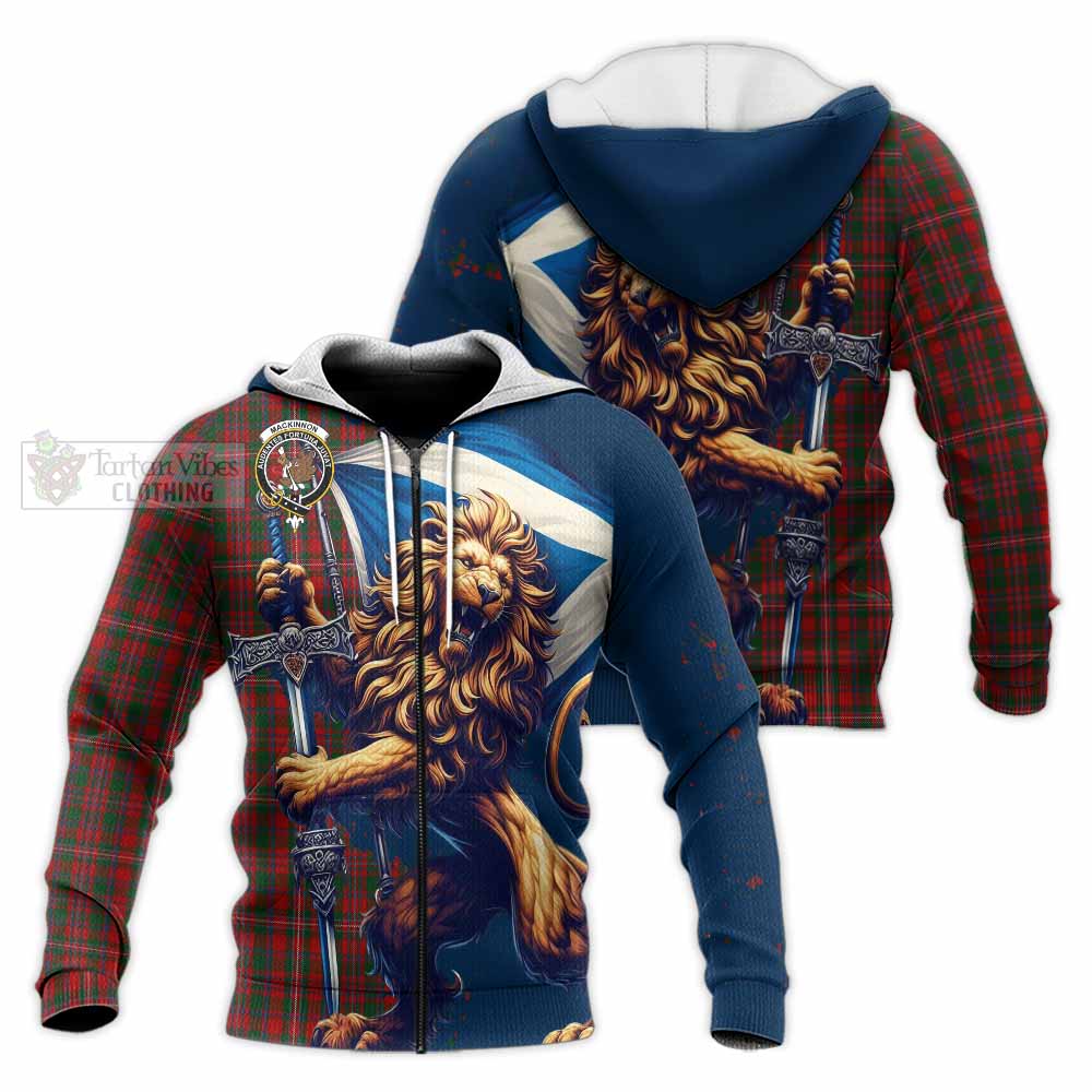 Tartan Vibes Clothing MacKinnon (McKinnon) Tartan Family Crest Knitted Hoodie with Scottish Majestic Lion