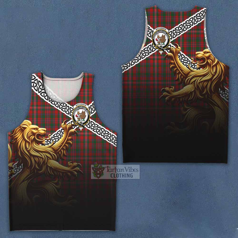 Tartan Vibes Clothing MacKinnon (McKinnon) Crest Tartan Men's Tank Top with Golden Lion Emblem Celtic Style