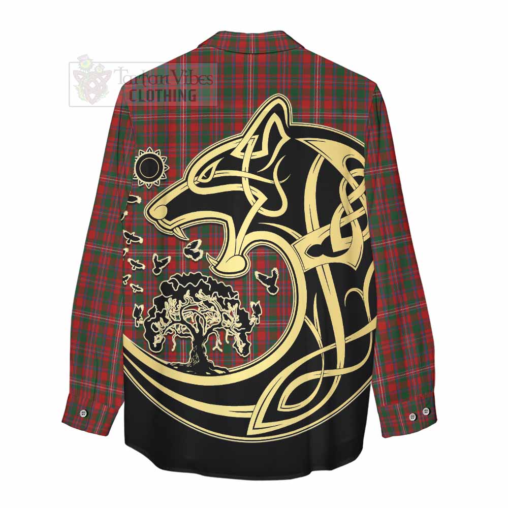 Tartan Vibes Clothing MacKinnon (McKinnon) Tartan Women's Casual Shirt with Family Crest Celtic Wolf Style