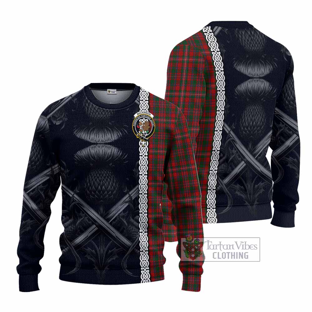Tartan Vibes Clothing MacKinnon (McKinnon) Tartan Knitted Sweater with Family Crest Cross Sword Thistle Celtic Vibes