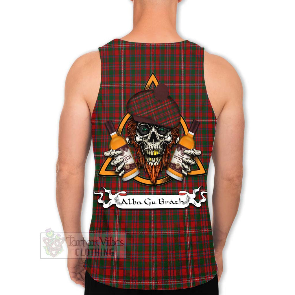 Tartan Vibes Clothing MacKinnon (McKinnon) Tartan Men's Tank Top with Family Crest and Bearded Skull Holding Bottles of Whiskey
