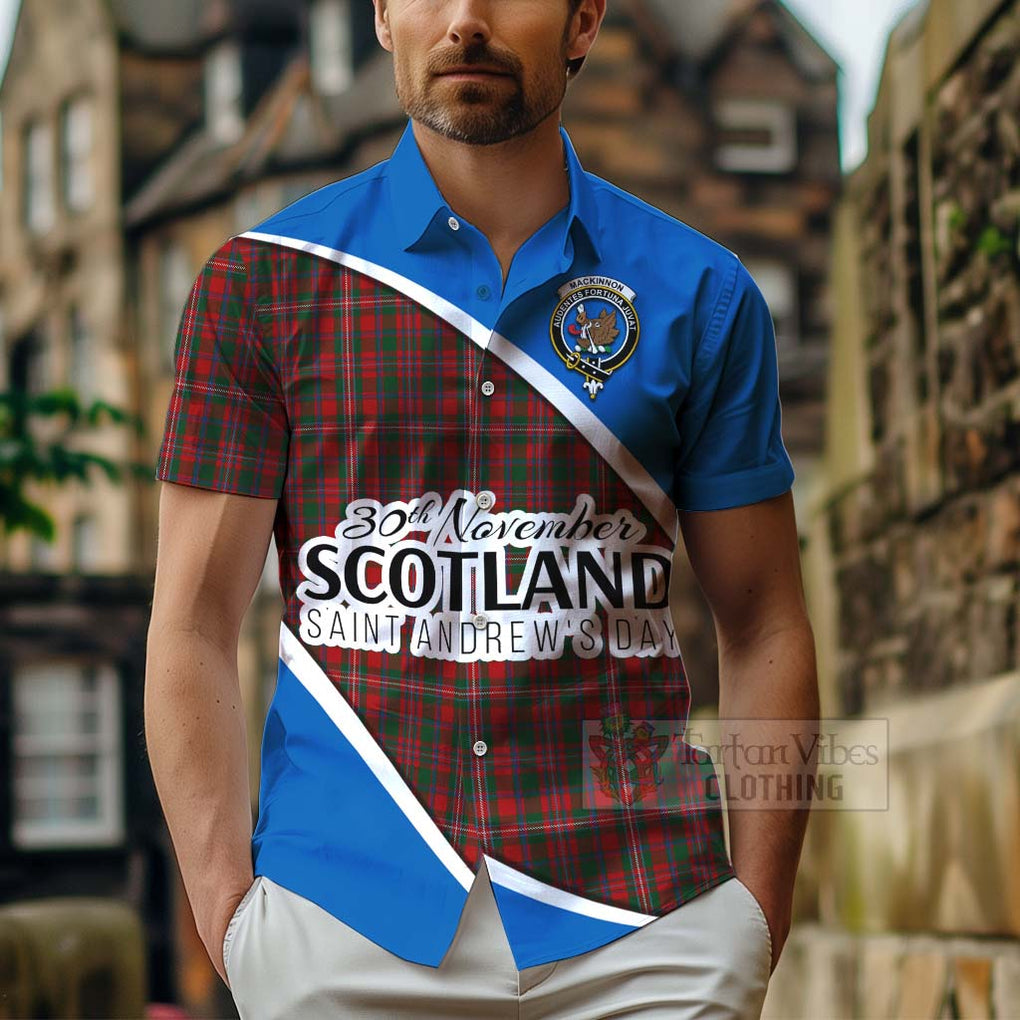 Tartan Vibes Clothing MacKinnon (McKinnon) Family Crest Tartan Short Sleeve Button Shirt Celebrate Saint Andrew's Day in Style
