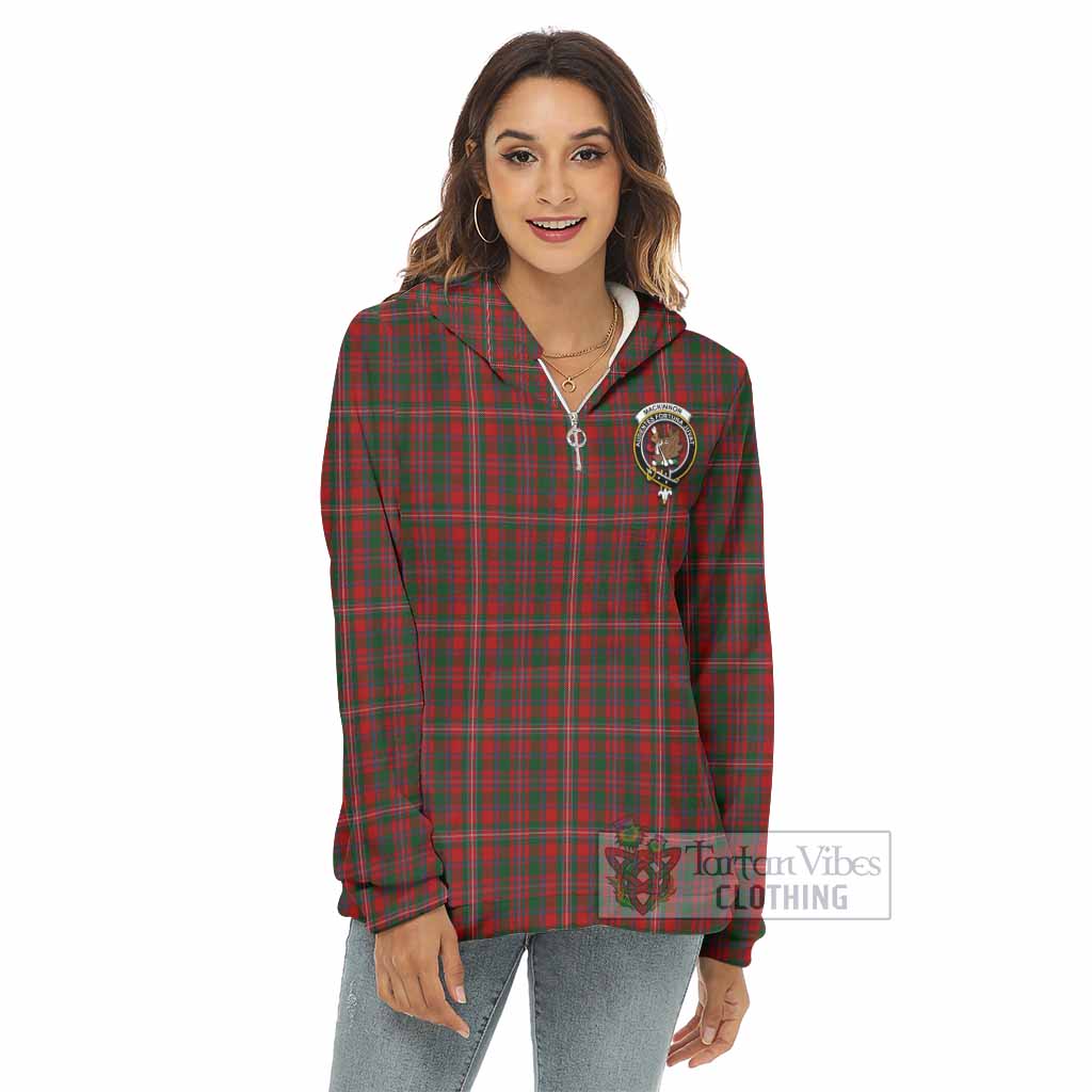 MacKinnon (McKinnon) Tartan Women's Borg Fleece Hoodie with Half Zip with Family Crest - Tartan Vibes Clothing