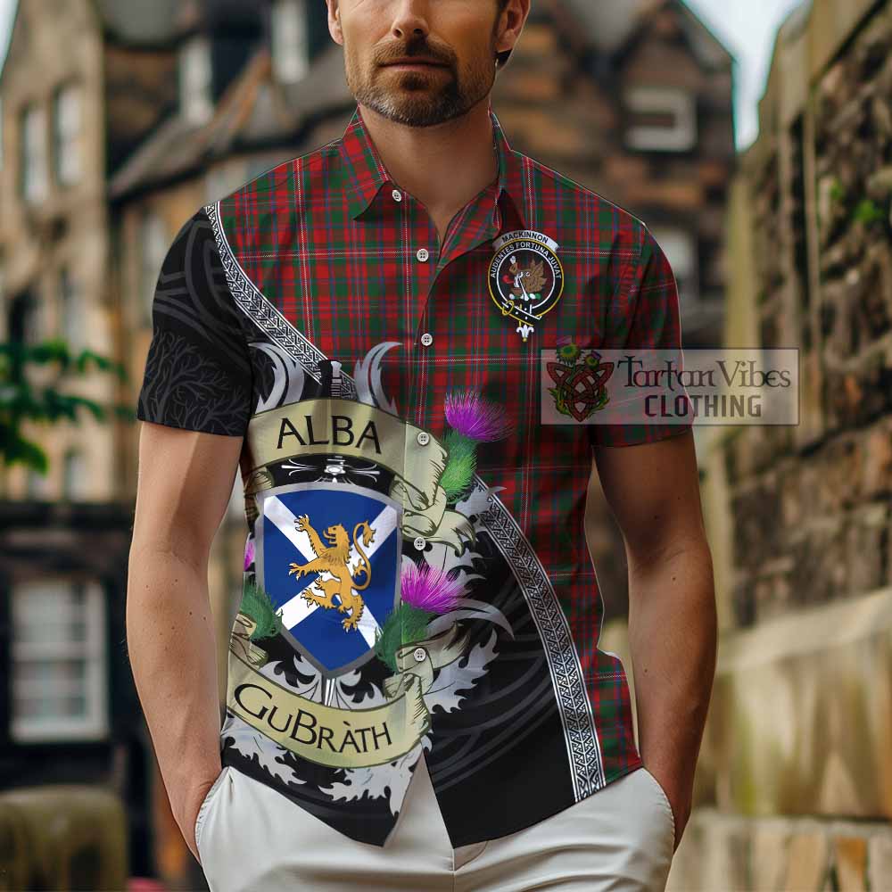 Tartan Vibes Clothing MacKinnon (McKinnon) Tartan Family Crest Short Sleeve Button Shirt Lion Rampant Royal Thistle Shield Celtic Inspired