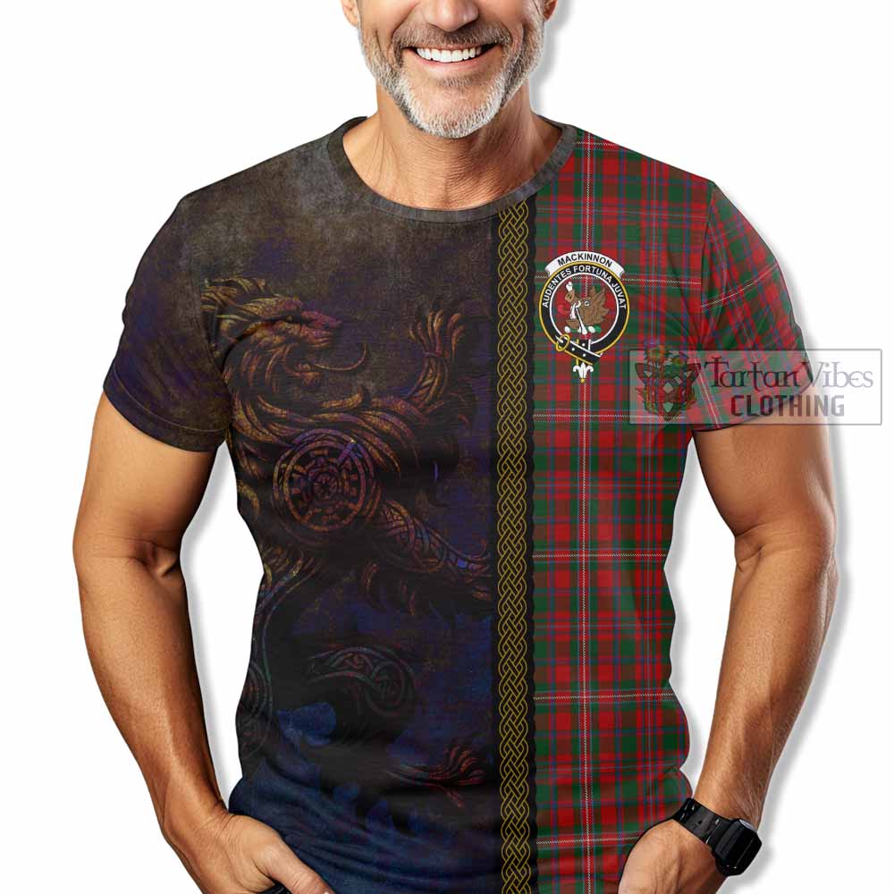 Tartan Vibes Clothing MacKinnon (McKinnon) Tartan Family Crest T-Shirt Alba Gu Brath Be Brave Lion Ancient Style
