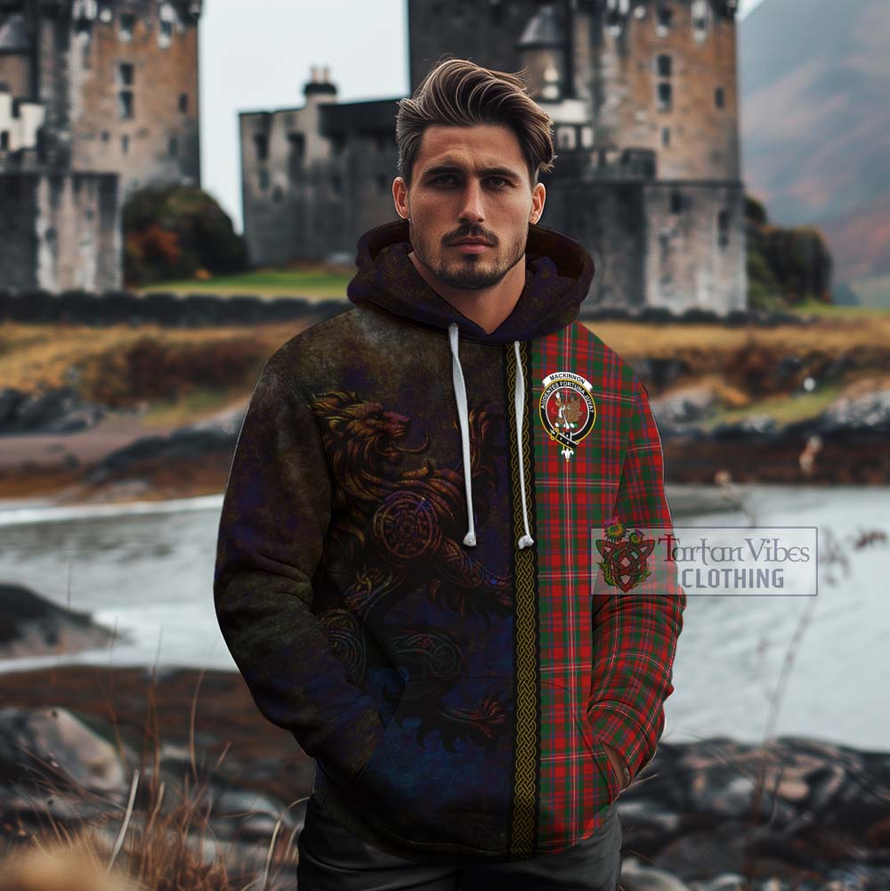 Tartan Vibes Clothing MacKinnon (McKinnon) Tartan Family Crest Cotton Hoodie Alba Gu Brath Be Brave Lion Ancient Style