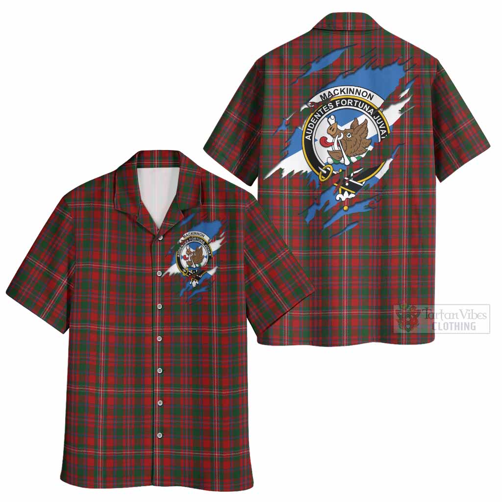 MacKinnon (McKinnon) Clan Crest In Me Tartan Hawaiian Shirt Scotland Flag Style