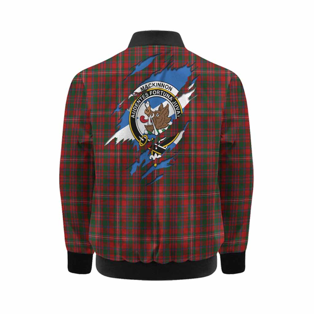 MacKinnon (McKinnon) Clan Crest In Me Tartan Kid Bomber Jacket Scotland Flag Style