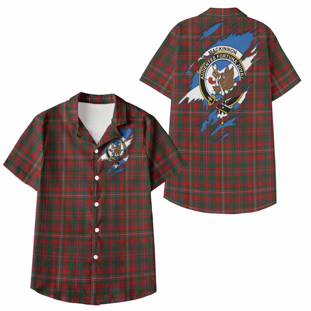 MacKinnon (McKinnon) Clan Crest In Me Tartan Kid Hawaiian Shirt Scotland Flag Style