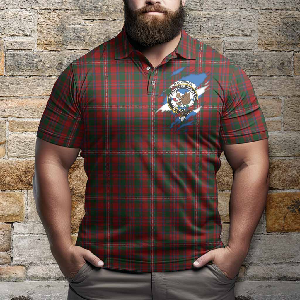 MacKinnon (McKinnon) Clan Crest In Me Tartan Polo Shirt Scotland Flag Style