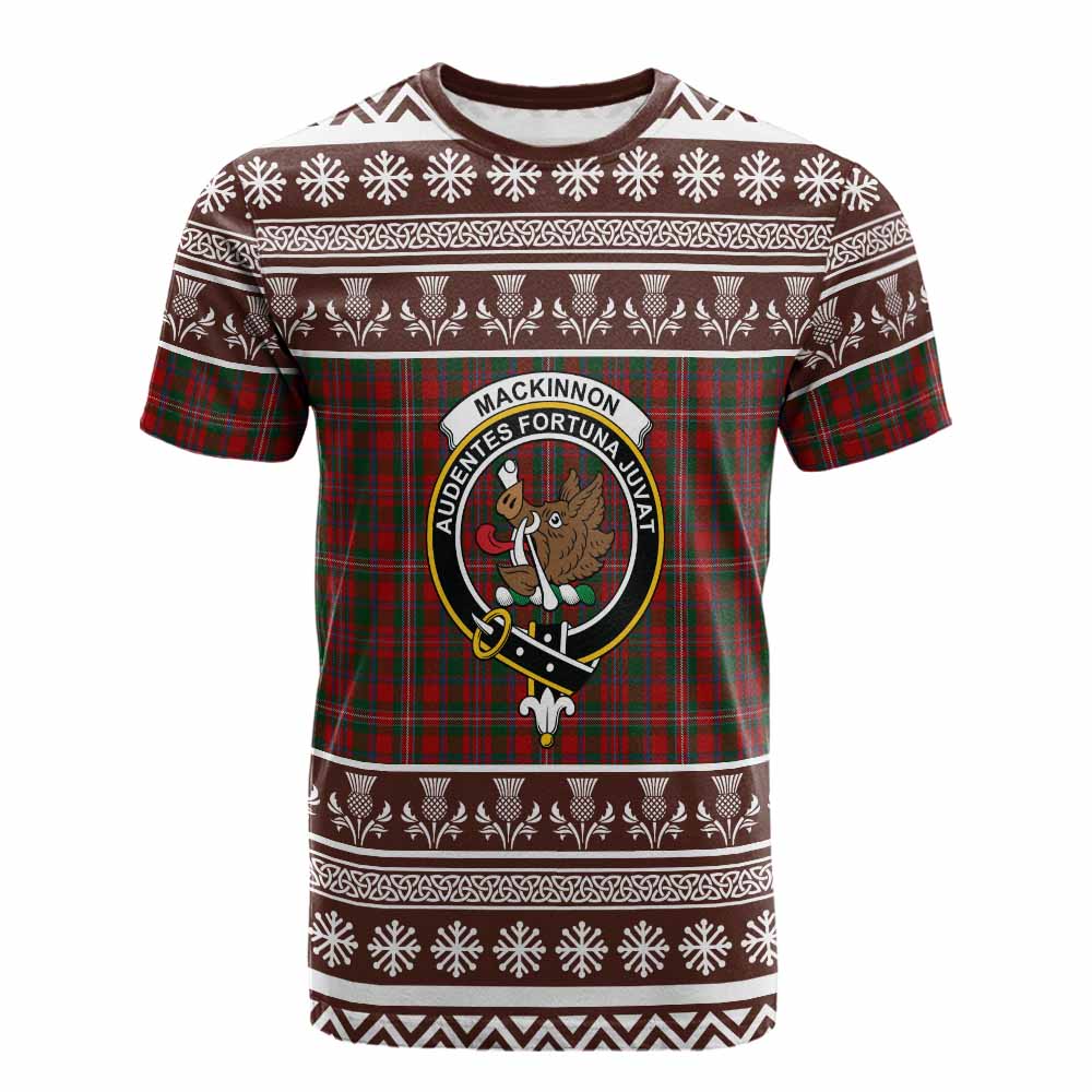MacKinnon (McKinnon) Clan Tartan Christmas Cotton T-shirt with Family Crest - Tartan Vibes Clothing