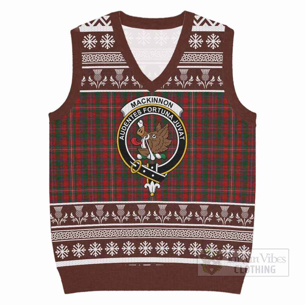 MacKinnon (McKinnon) Clan Tartan Christmas Knitted V-Neck Vest with Family Crest - Tartan Vibes Clothing
