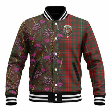 MacKinnon (McKinnon) Family Crest Tartan Baseball Jacket Scottish Thistle Flower Pattern Half Style
