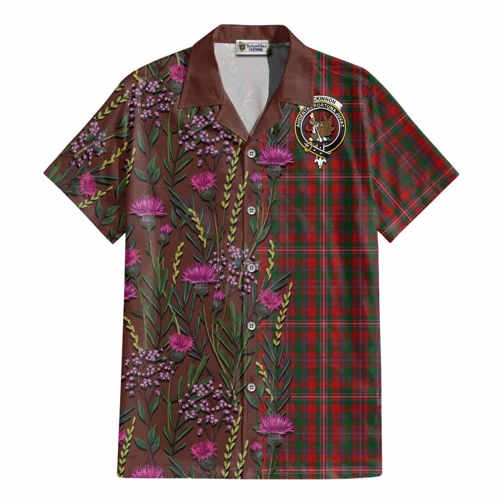 MacKinnon (McKinnon) Family Crest Tartan Cotton Hawaiian Shirt Scottish Thistle Flower Pattern Half Style - Tartan Vibes Clothing