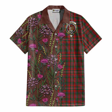 MacKinnon (McKinnon) Family Crest Tartan Cotton Hawaiian Shirt Scottish Thistle Flower Pattern Half Style - Tartan Vibes Clothing