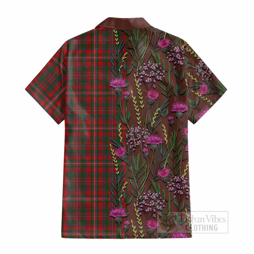 MacKinnon (McKinnon) Family Crest Tartan Cotton Hawaiian Shirt Scottish Thistle Flower Pattern Half Style - Tartan Vibes Clothing
