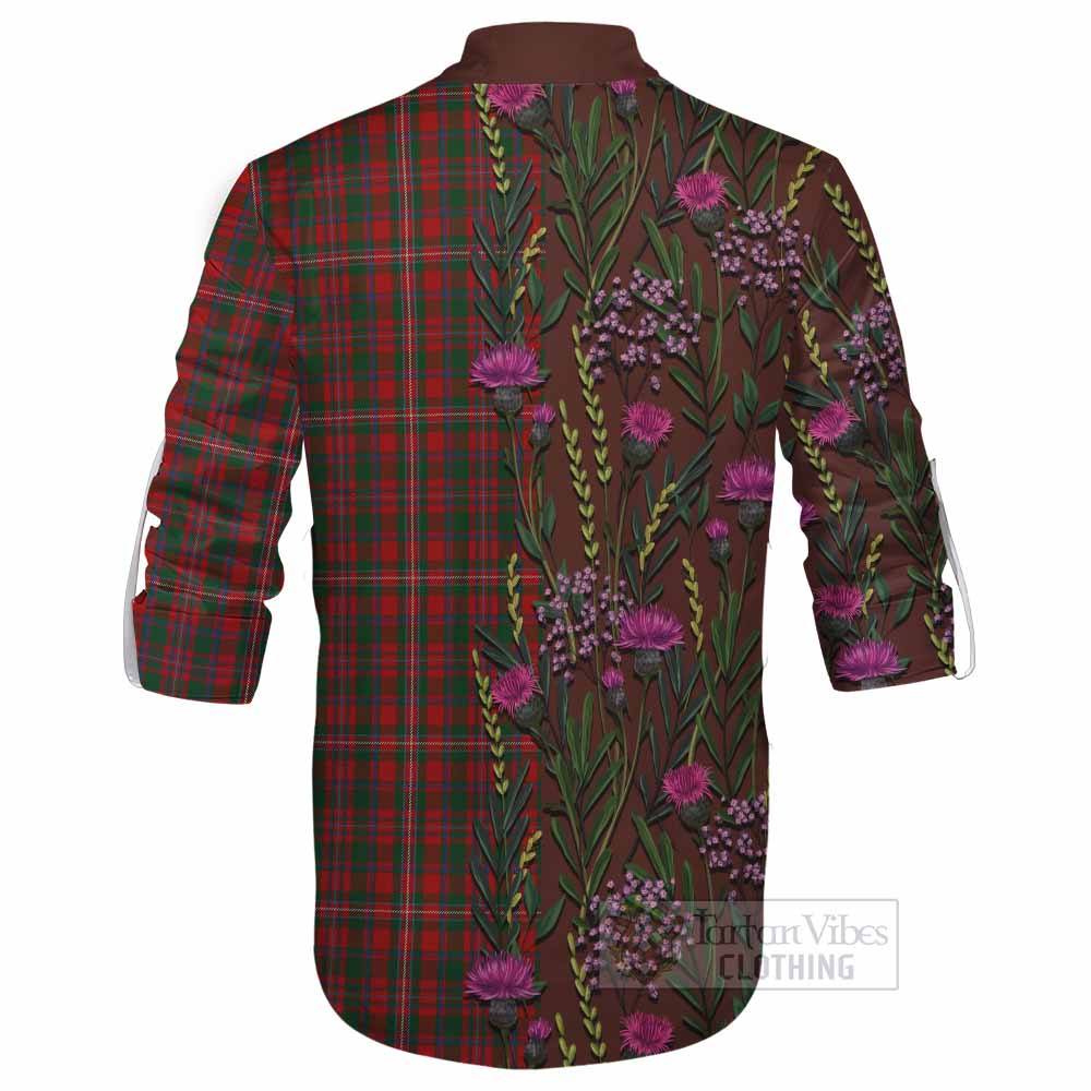 MacKinnon (McKinnon) Family Crest Tartan Ghillie Shirt Scottish Thistle Flower Pattern Half Style - Tartan Vibes Clothing