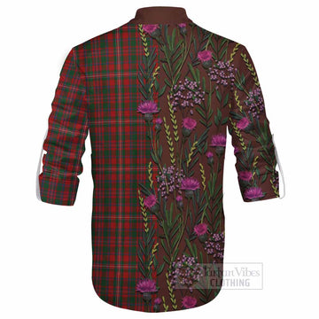 MacKinnon (McKinnon) Family Crest Tartan Ghillie Shirt Scottish Thistle Flower Pattern Half Style