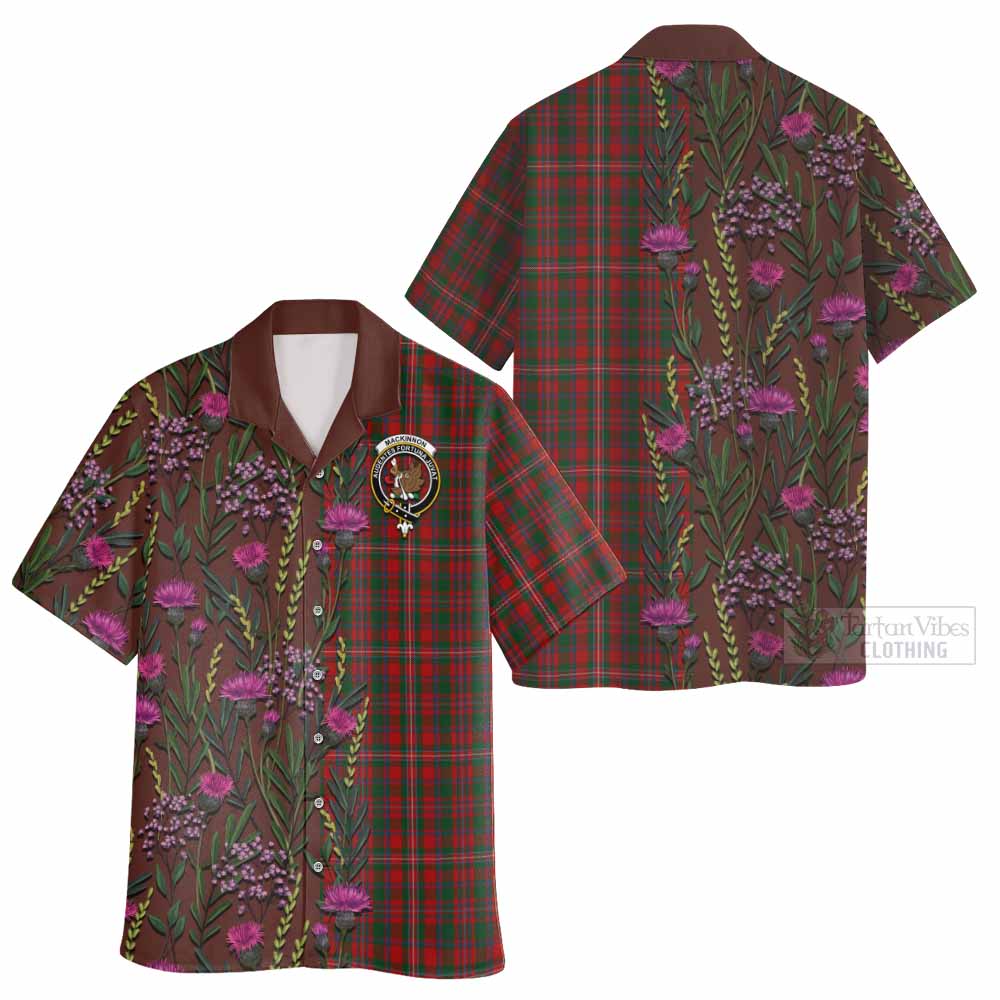 MacKinnon (McKinnon) Family Crest Tartan Hawaiian Shirt Scottish Thistle Flower Pattern Half Style - Tartan Vibes Clothing
