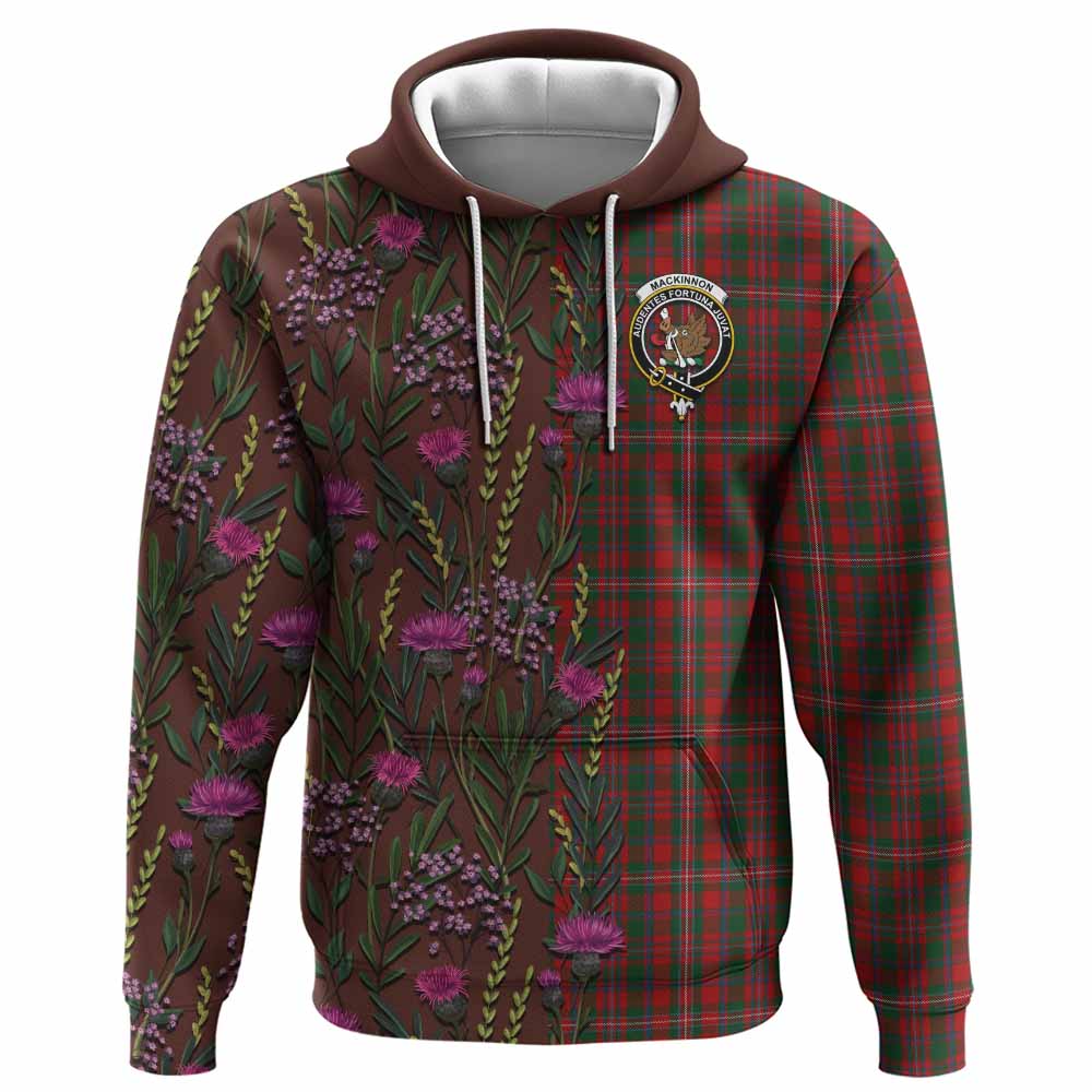 MacKinnon (McKinnon) Family Crest Tartan Hoodie Scottish Thistle Flower Pattern Half Style - Tartan Vibes Clothing