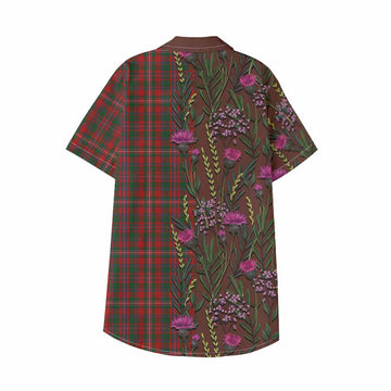 MacKinnon (McKinnon) Family Crest Tartan Kid Hawaiian Shirt Scottish Thistle Flower Pattern Half Style