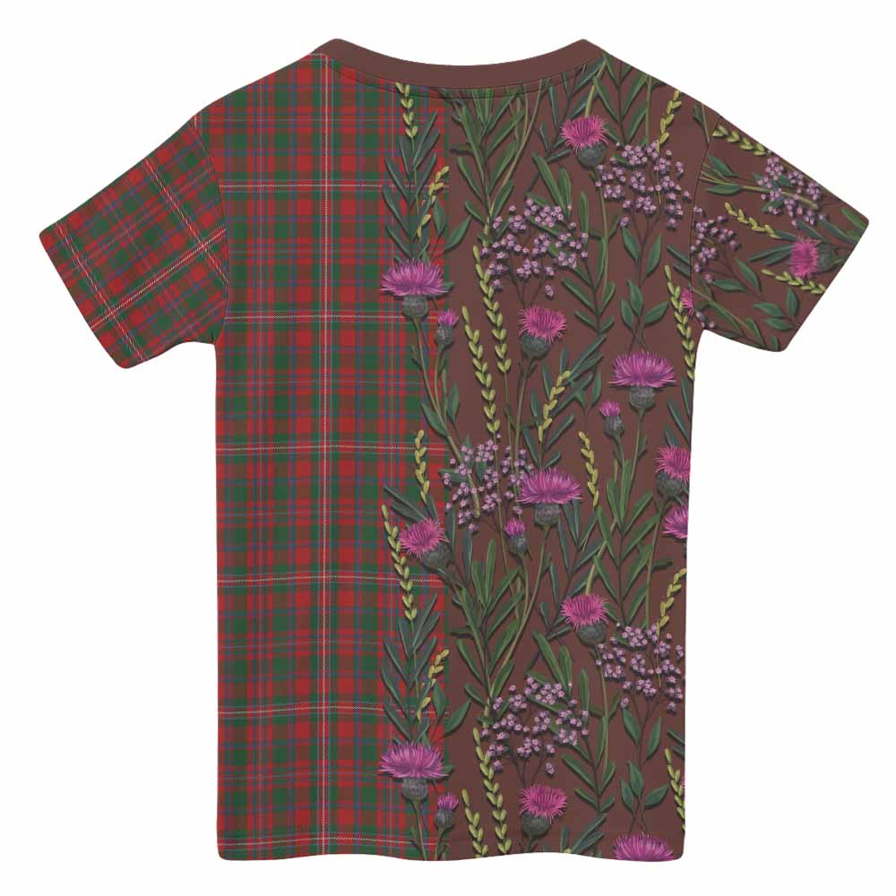 MacKinnon (McKinnon) Family Crest Tartan Kid T-shirt Scottish Thistle Flower Pattern Half Style - Tartan Vibes Clothing